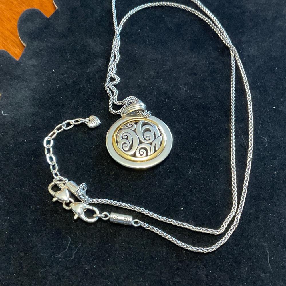 Brighton Long Silver Plated Reversible Swirl Pendant Necklace